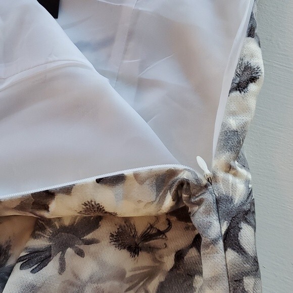 NWT CYNTHIA STEFFE GRAY CREAM STRAPLESS SHEATH DRESS FLORAL CHIFFON SATIN SIZE 8 - Picture 15 of 16